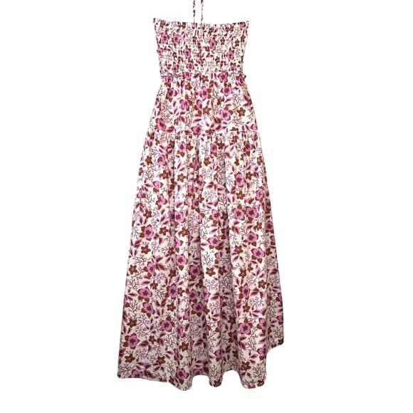 Jason WU Halter Strapless Floral Smocked Midi Dress in Pink Brown Women's Small - Picture 9 of 15